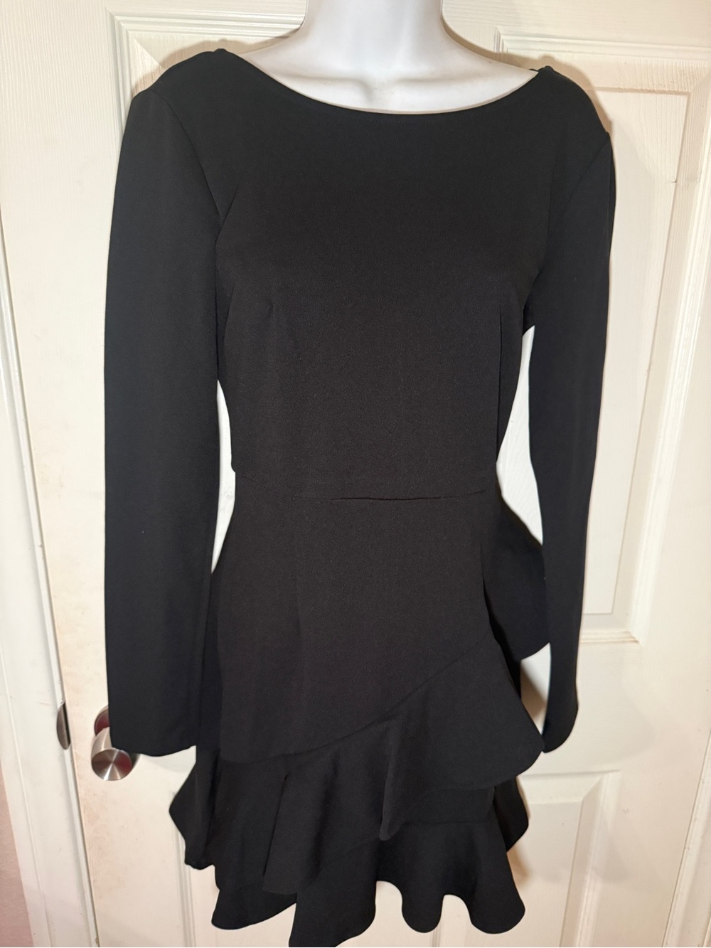 Hello Molly Black Long Sleeve Ruffle Hem Dress